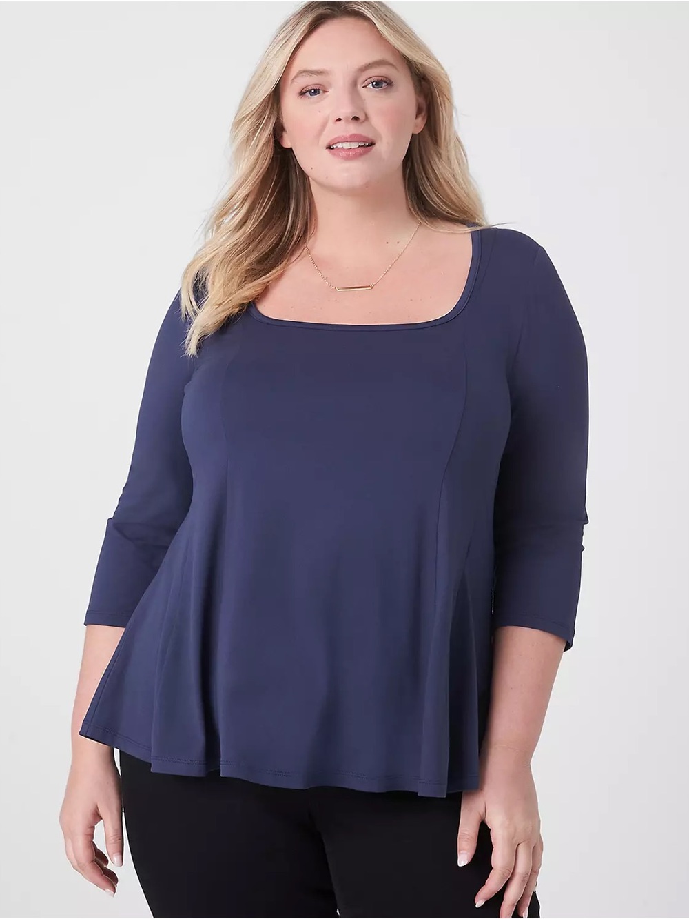 Lane Bryant Classic 3/4-Sleeve Square-Neck Fit & Flare Tee Navy 26/28 Minimalist